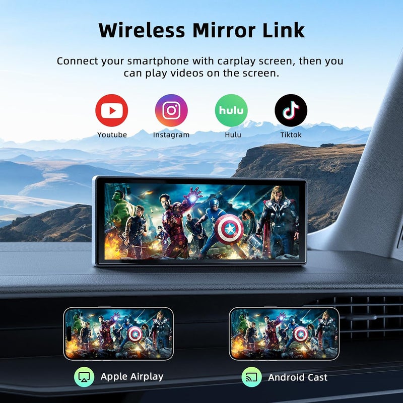 LAMTTO 9.26-inch Wireless CarPlay Screen for Car Compatable with Apple CarPlay& Android Auto,Portable Car Stereo with GPS Navigation,Bluetooth,Mirror Link,Drive Play,Touch Screen for All Vehicles - Image 5